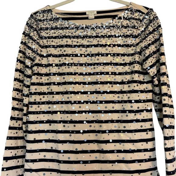 J. Crew Tops - J. Crew Black and Cream Sequin Long Sleeve Top